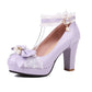 Summer Ladies Platform High Heels Cute Bow Lace Princess Mary Jane Lolita Shoes Blue Purple Party  Dress Pumps Big size 33 43