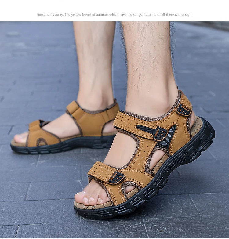 Summer Men's Leather Sandals Outdoor Resort Beach Shoes Soft Rubber Lightweight Hiking Shoes Anti-slip Wear-resistant Flip Flops