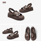 BEAUTODAY Platform Sandals Women Polished Cow Leather Open Toe Cross-tied Solid Metal Strap Summer Ladies Shoes Handmade 38250