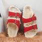 Men Women Plush Fur Slippers with Double Buckle Cork Sandals Winter Supper Warm Home Shoes Barefoot Comfort Footbed Sales