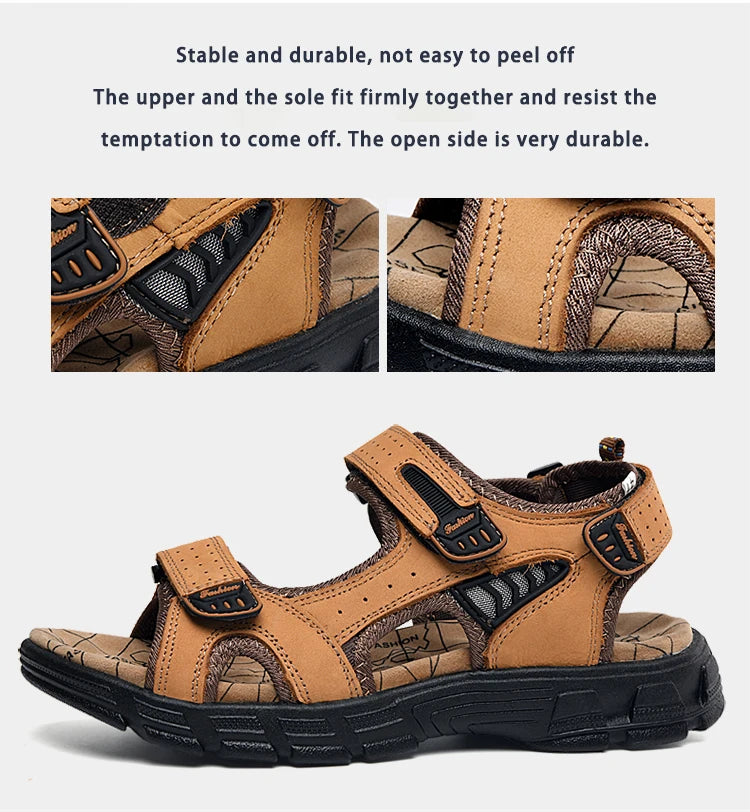 Summer Men's Leather Sandals Outdoor Resort Beach Shoes Soft Rubber Lightweight Hiking Shoes Anti-slip Wear-resistant Flip Flops