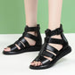 2024 New Women's Tennis Boots Flat Bottom Low Heel Hollow Cool Boots Summer Open Toe Genuine Leather Sandals Flat Shoes