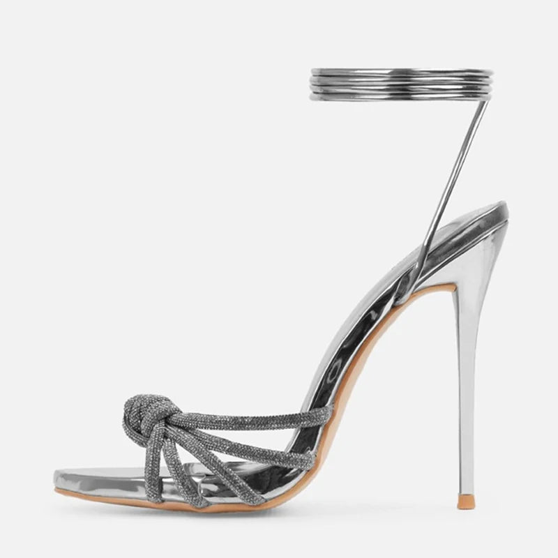 Liyke 2025 New Arrival Silver Crystal Narrow Band Women's Sandals Summer Party Wedding Prom Shoes Platform Open Toe High Heels