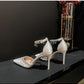 Comemore 2025 White Wedding Bridesmaid Shoes Satin Fashion Rhinestone Fringe Chain High Heels Black Temperament Elegance Pumps