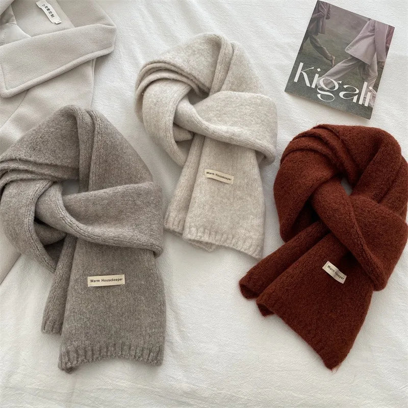 Winter Wool Scarf for Women | Solid Color Cashmere Knitted Muffler | Korean Style | EnigmaParis