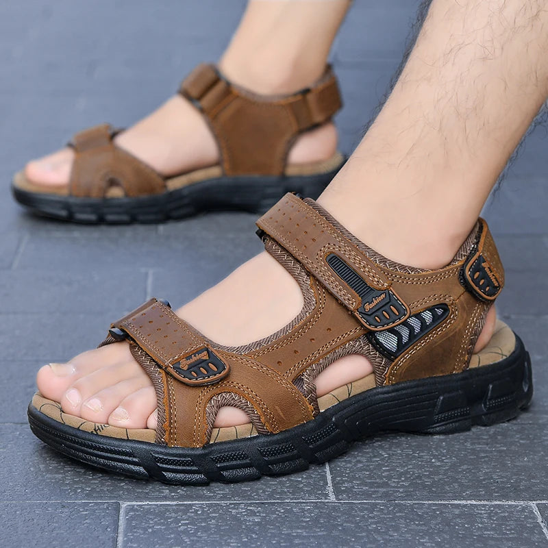 Brand Classic Mens Sandals Summer Genuine Leather Sandals Men Outdoor Casual Lightweight Sandal Fashion Men Sneakers Size 38-46