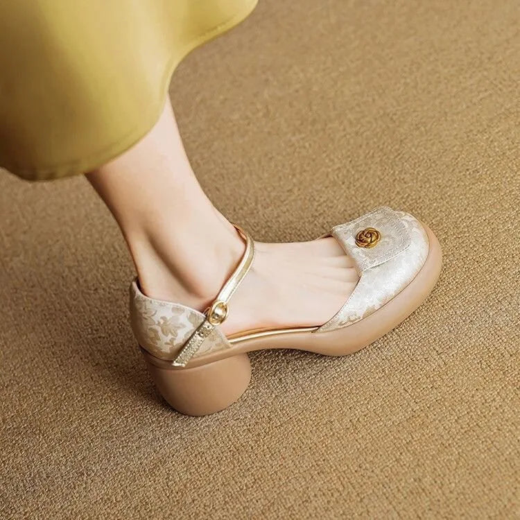 New Chinese Style New Thick Soled Thick Heel Baotou Sandals Female Line with Female Sandal Fairy Wind High Heel Single Shoes