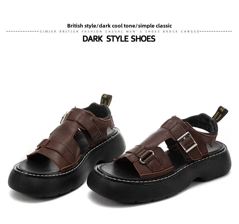 Men's Fashionable Genuine Leather Sandals 2023 Summer New Style Casual Sports Shoes Soft Bottom Anti-Slip Slippers