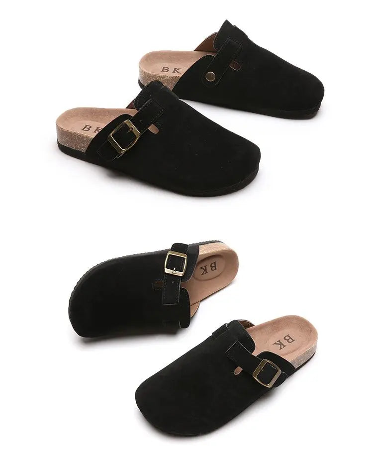 2023 New Concise Retro Outside Flat with Women's Slippers Mules Modern Sandals Buckle Shoes Strap Autumn Winter
