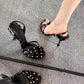 2025 new Polka dot black and white with a group of high heels with sandals women's high heels go out light sexy women's shoes
