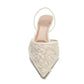 Women's Mesh Floral Embroidered Slingback High Heels Female Open Heel Pearl Studded Pointed Toe Sandals Sexy Stiletto Lady Mules