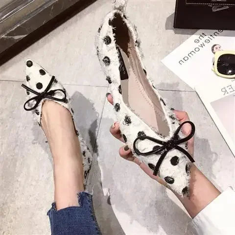 Pointed Toe Woman Flats White with Bow Shoes for Women