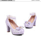 Summer Ladies Platform High Heels Cute Bow Lace Princess Mary Jane Lolita Shoes Blue Purple Party  Dress Pumps Big size 33 43