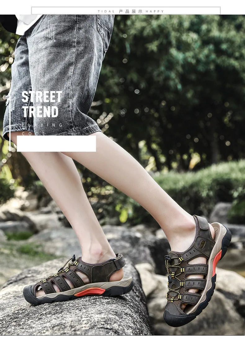 New Men's Sandals Soft Genuine Leather Sandals Shoes Men Large Size Outdoor Summer Shoes Comfort Beach Sandals Roman Men Shoes