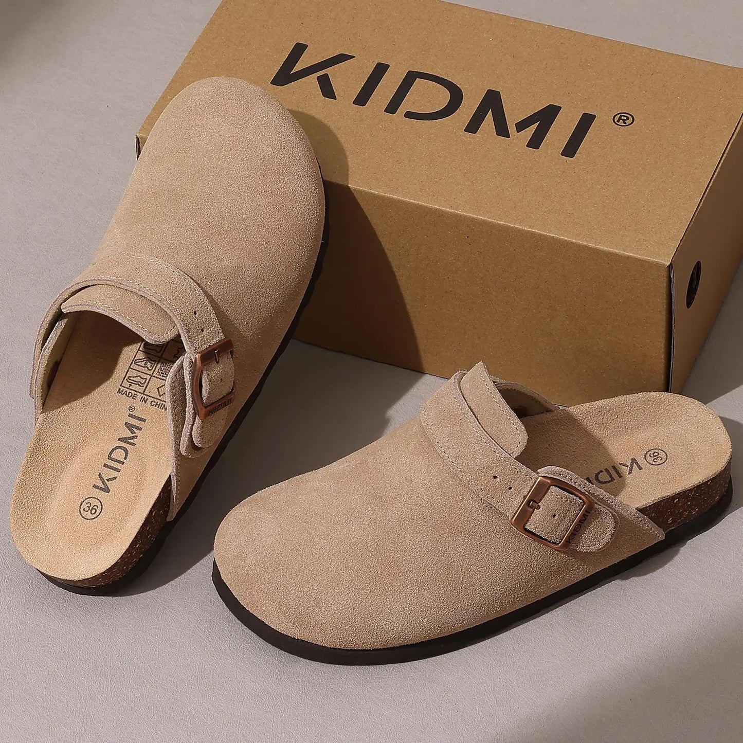 Crestar Women's Suede Clogs with Adjustable Strap Fashion Cork Footbed Genuine Leather Mules Outdoof New Slip on Potato Shoes