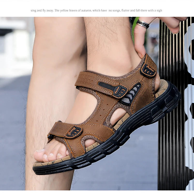 Summer Men's Leather Sandals Outdoor Resort Beach Shoes Soft Rubber Lightweight Hiking Shoes Anti-slip Wear-resistant Flip Flops