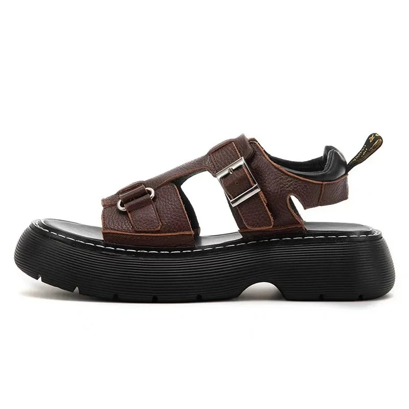 Men's Fashionable Genuine Leather Sandals 2023 Summer New Style Casual Sports Shoes Soft Bottom Anti-Slip Slippers