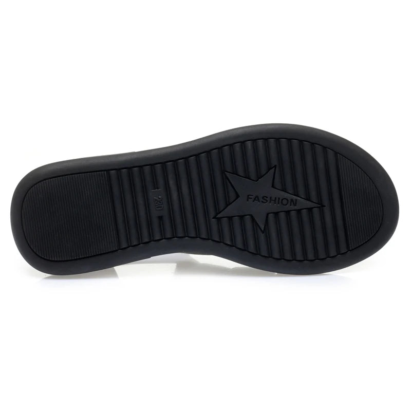 2024 New Women's Tennis Boots Flat Bottom Low Heel Hollow Cool Boots Summer Open Toe Genuine Leather Sandals Flat Shoes