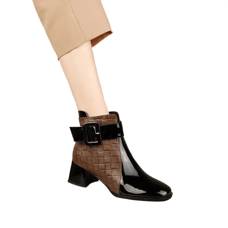 2024 High Quality Ladies Shoes Side Zipper Women's Boots Fashion Color Matching Modern Boots Women New Belt Buckle Ankle Boots