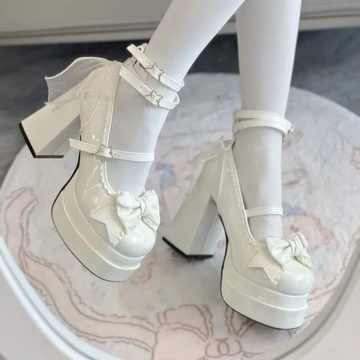 Bow Women Heeled Sandals Platform Mary Jane Shoes Woman Summer 2025 Trend Lolita Elegant Dress Chunky Pumps Zapatillas De Mujer