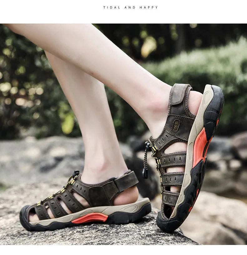 New Men's Sandals Soft Genuine Leather Sandals Shoes Men Large Size Outdoor Summer Shoes Comfort Beach Sandals Roman Men Shoes