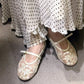 Embroidery Pearl Mesh Ballet Flats Women Fashion Hollow Round Toe Flat Sandals Elegant Comfortable Belt Buckle Mary Jane Shoes