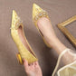 Pointed Toe with Crystals Rhinestone Wedding Bride Shoe Formal Woman Pumps Shoes for Women Diamond Medium Heels Casual Vacation