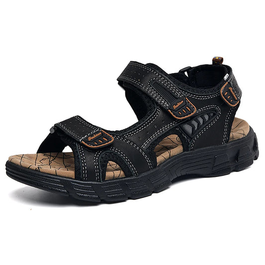 Summer Men's Leather Sandals Outdoor Resort Beach Shoes Soft Rubber Lightweight Hiking Shoes Anti-slip Wear-resistant Flip Flops