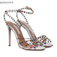 Snc Nude Peep Toe Crystal PVC Sandals Ankle Buckle Strap Thin High Heels Sandals Woman Summer Lady Stilettos Shoes on Heels