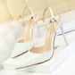 86-1 Style Simple Slim Ultra High Heel Shallow Painted Leather Sexy Nightclub Slimming One-word Strap Women Cool Shoes