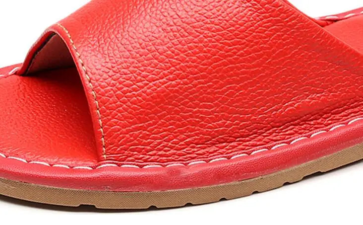 Genuine Leather Slippers Homes in indoor slipper summer open toe sandals men women elderly casual Slides shoes