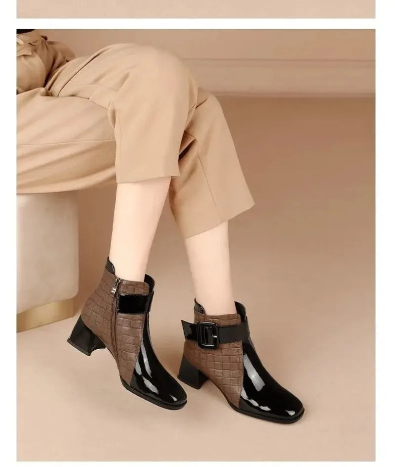 2024 High Quality Ladies Shoes Side Zipper Women's Boots Fashion Color Matching Modern Boots Women New Belt Buckle Ankle Boots