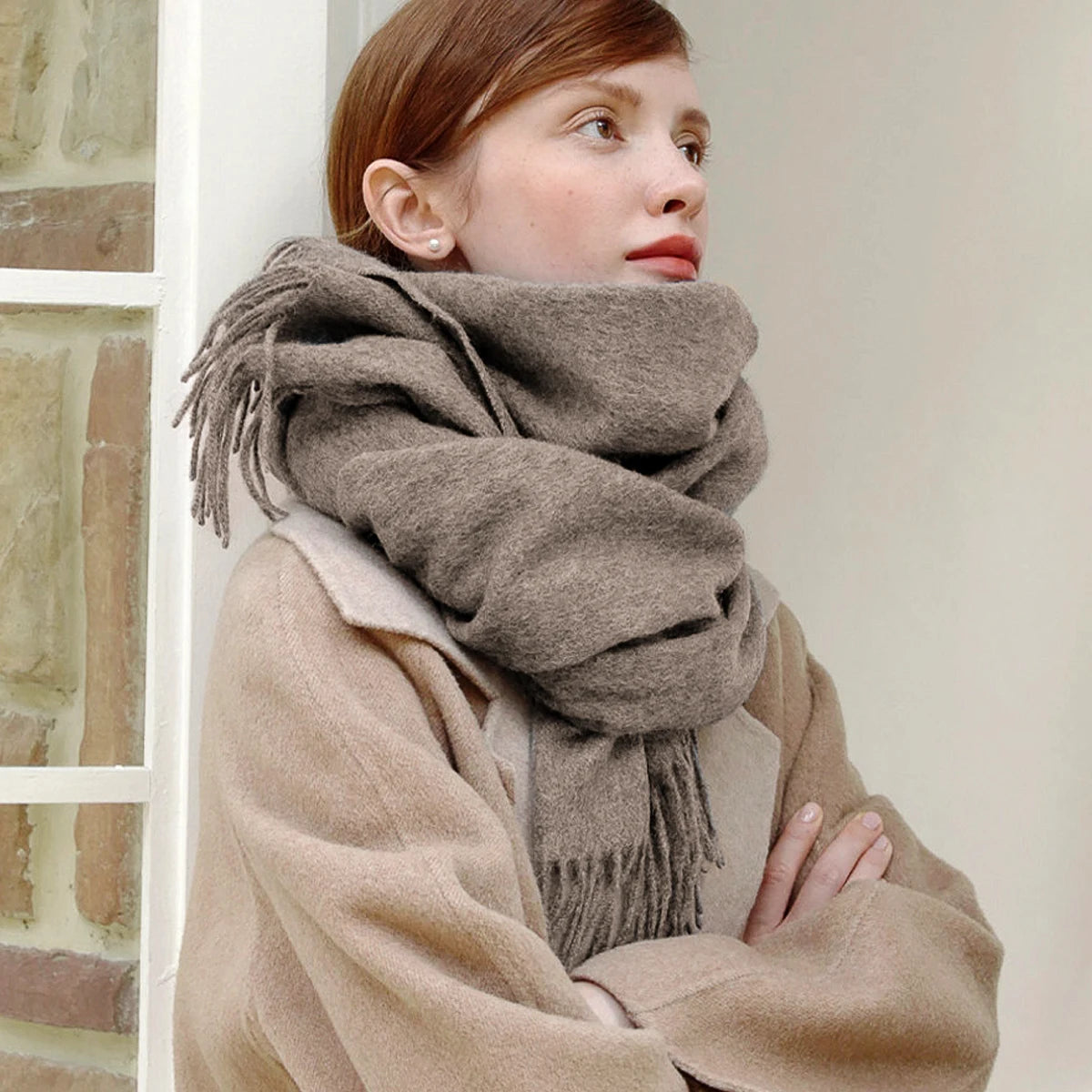 Solidlove 100% Wool Winter Scarf | Women's Fashion Cashmere Poncho Wrap | Elegant Scarves for Ladies | EnigmaParis