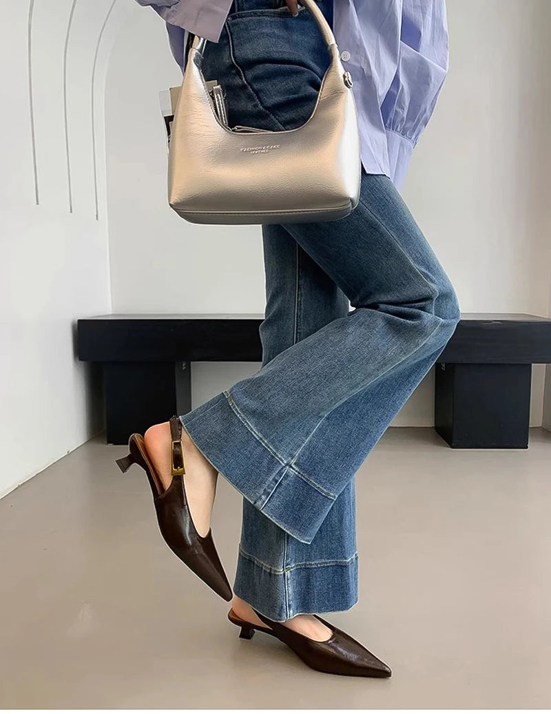 Summer Pointed Toe Women Sandals Fashion Singbacks Mules Shoes Ladies Elegant Low Heel Stripper Party Sandalias