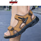 Summer Men's Leather Sandals Outdoor Resort Beach Shoes Soft Rubber Lightweight Hiking Shoes Anti-slip Wear-resistant Flip Flops