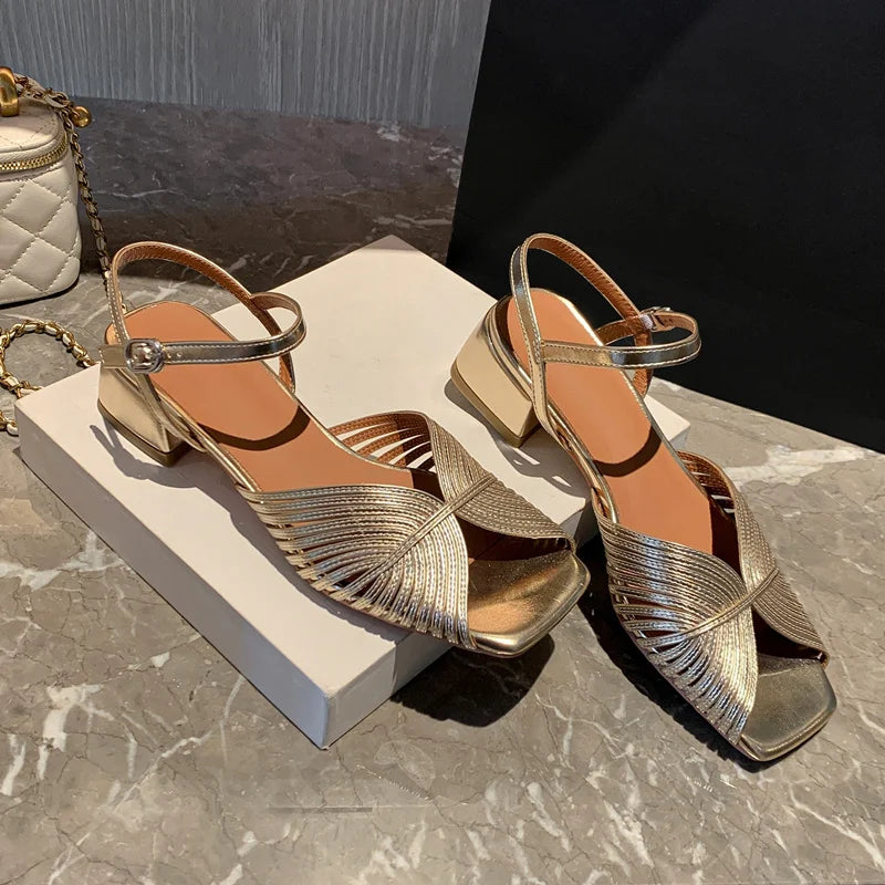 FEDONAS Summer Mixed Colors Women Sandals Ankle Strap Elegant Shoes Woman Genuine Leather Thick Heels Fashion Party Office Lady