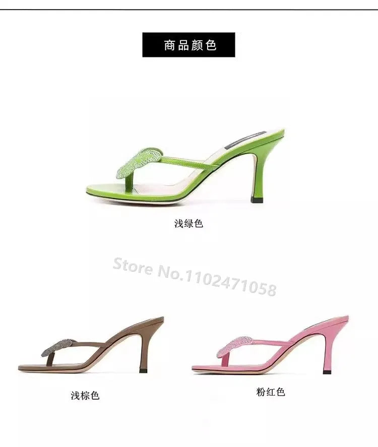 Butterfly Rhinestone Peep Toe Thin Heels Flipflops Women Summer Luxury Brand High Heels Sandals Ladies Casual Outside Slippers