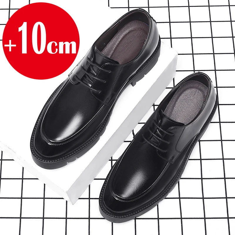 8-10cm Height Increasing Shoes for Men Summer Autumn Inside High Shoes Men's Hollow Business Dress Men's Elevator Leather Shoes