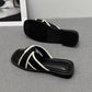 Women's Slippers and Ladies Sandals Open Toe Low Heel Outside on Beach House Black Indoor Home Slides Shoes Off White Word Flat
