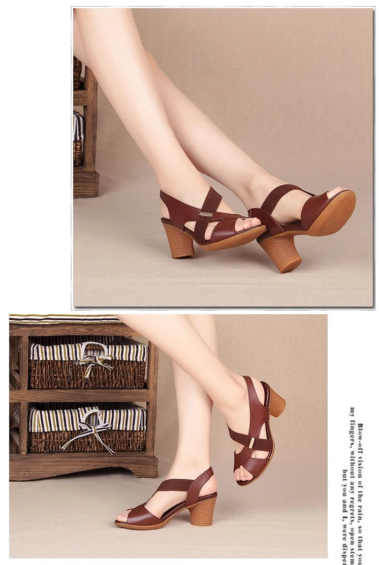 Women Summer Sandals Platform Round Mid Heel Back Strap Peep Toe Pu Leather Beach Casual Fashion Shoes Ladies Female 2023
