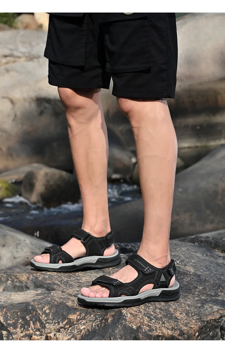 New Men's Sandals Soft Genuine Leather Sandals Shoes Men Large Size Outdoor Summer Shoes Comfort Beach Sandals Roman Men Shoes