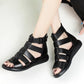 2024 New Women's Tennis Boots Flat Bottom Low Heel Hollow Cool Boots Summer Open Toe Genuine Leather Sandals Flat Shoes