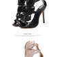 Rome Style Metal Wings Stiletto Women's Sandals Gold Patent Leather High Heels Fashion Ladies Open Toe Double Buckle Party Shoes