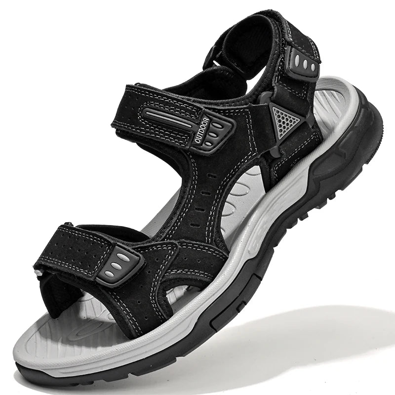 New Men's Sandals Soft Genuine Leather Sandals Shoes Men Large Size Outdoor Summer Shoes Comfort Beach Sandals Roman Men Shoes