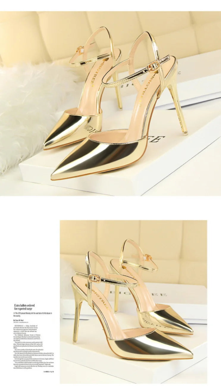 86-1 Style Simple Slim Ultra High Heel Shallow Painted Leather Sexy Nightclub Slimming One-word Strap Women Cool Shoes