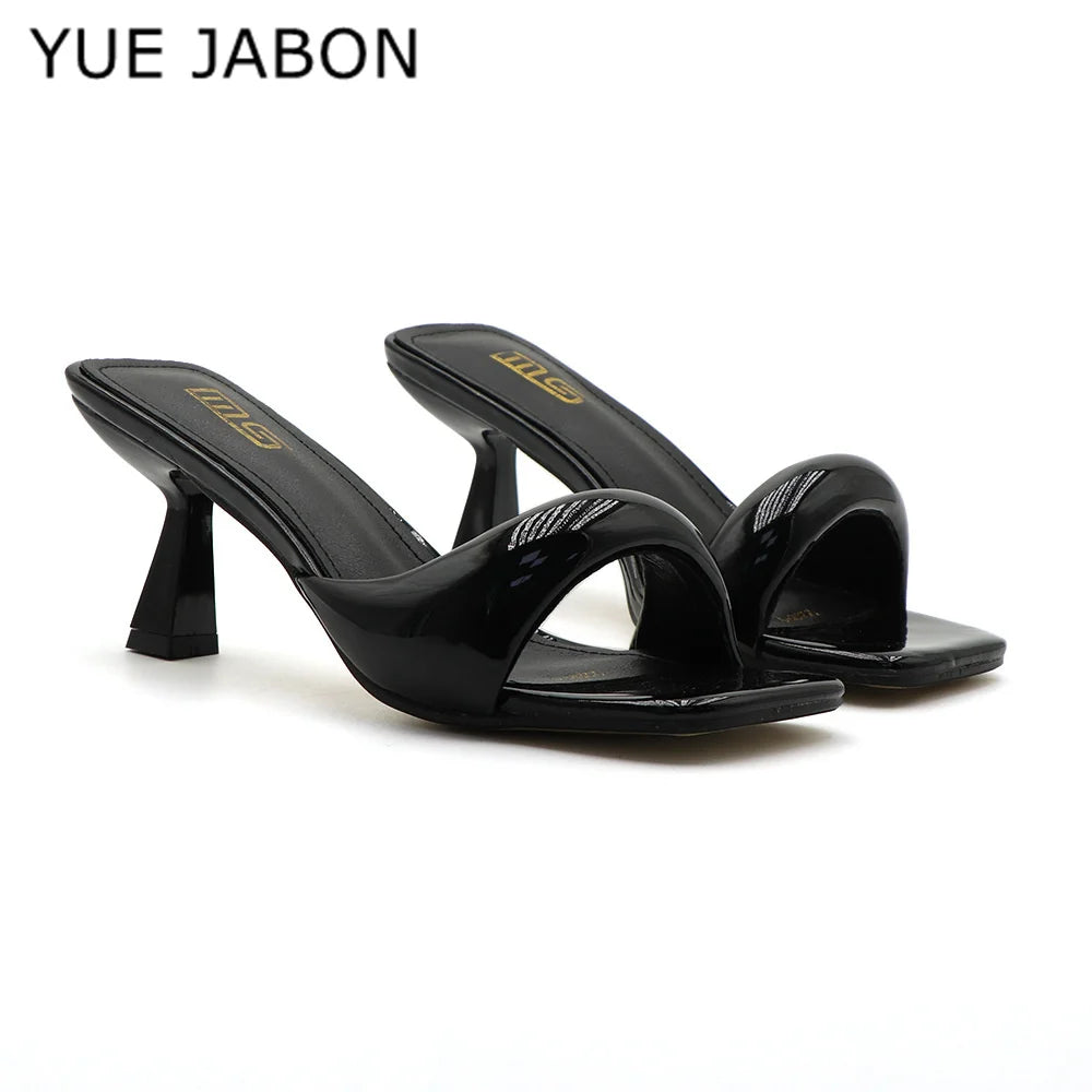 Black Red High Heel Sandals Women Open Toe Slingback Sandals Female Pumps Square Toe Summer Simple Designer Heeled Sandals