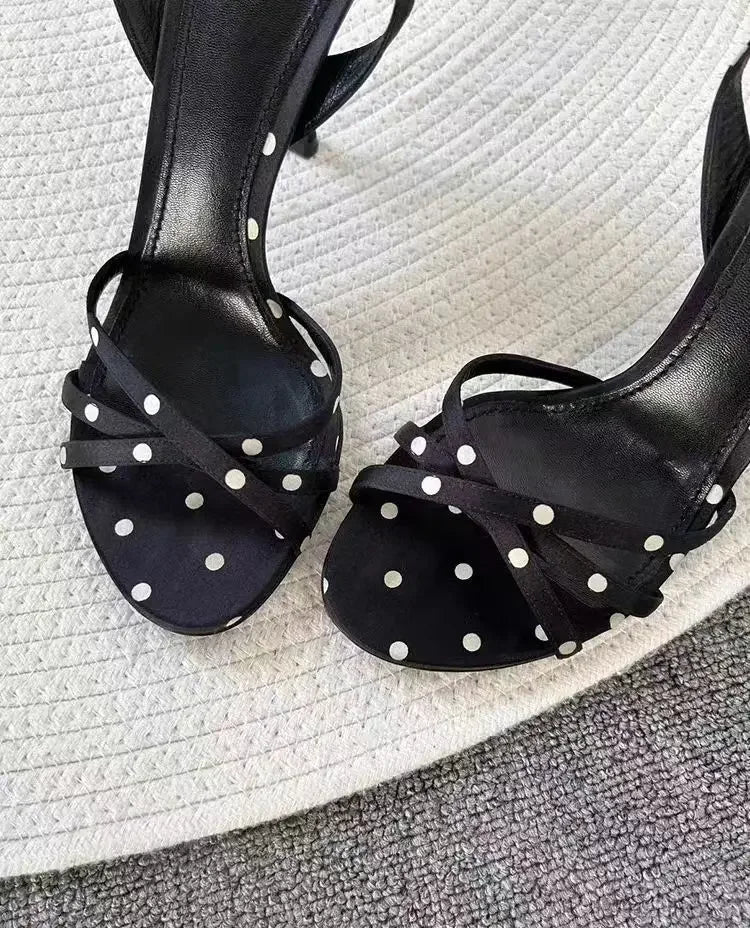 2025 new Polka dot black and white with a group of high heels with sandals women's high heels go out light sexy women's shoes
