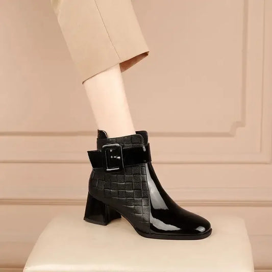 2024 High Quality Ladies Shoes Side Zipper Women's Boots Fashion Color Matching Modern Boots Women New Belt Buckle Ankle Boots
