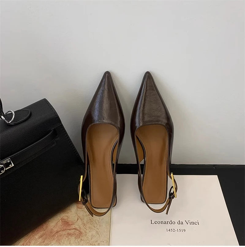 Summer Pointed Toe Women Sandals Fashion Singbacks Mules Shoes Ladies Elegant Low Heel Stripper Party Sandalias