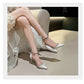 Comemore 2025 White Wedding Bridesmaid Shoes Satin Fashion Rhinestone Fringe Chain High Heels Black Temperament Elegance Pumps